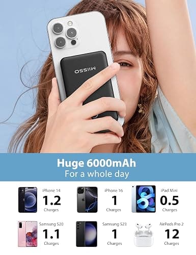 6000mah Ultra Slim Built in Cables Power Bank, Card Size Built in USB C Cords Battery Pack Portable Charger for Phones, 3 Output External Battery Pack Compatible with iPhone, Samsung, Deep Black thumbnail 3