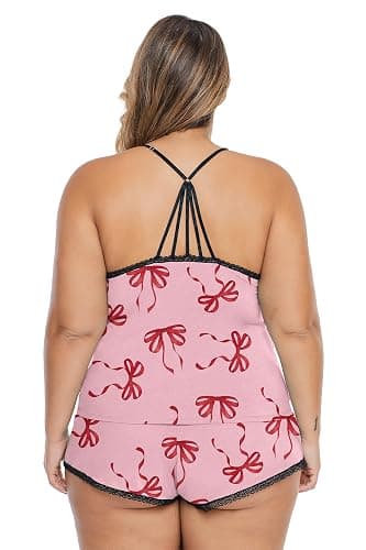 XAKALAKA Women Plus Size Pajamas Cami Shorts Set Nightwear Sexy Lace Lingerie Sleepwear thumbnail 2