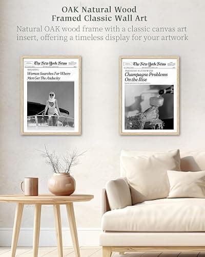 iHery Champagne Problems On the Rise Newspaper Headline Framed Wall Art, Natural OAK Wood Trendy 12x16 in Canvas Wall Art Décor For Bedroom Living Room Bathroom Set of 1 thumbnail 5
