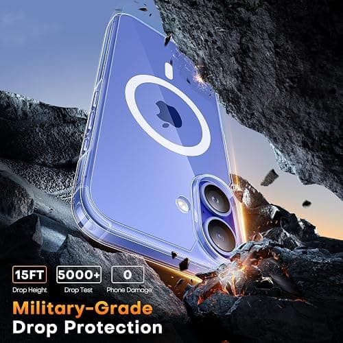 TAURI for iPhone 16 Case, Compatible with MagSafe, with Screen Protectors, Anti-Yellowing Military-Grade Protection, Shockproof Slim Magnetic Phone Case for iPhone 16 6.1", Clear thumbnail 3
