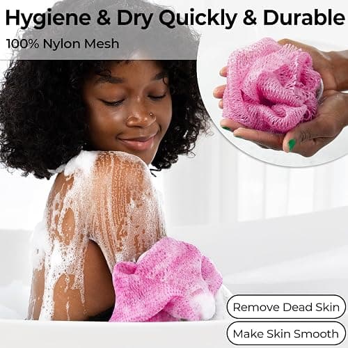 African Net Sponge Authentic - Afro Scrub Exfoliating Net Sponge with Knots - African Bath Sponges for Body Scrubber Exfoliator - Back Scrubber for Shower Bathing Accessories - Camellia thumbnail 4