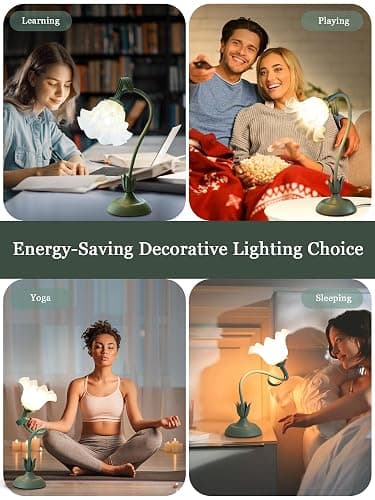 AQDZCNF Flower Table Lamp,LED Reading Light Bedside Vintage Flower Night Light,3 Colors Modes Kawaii Bedside Lamps Decor,Living Room Bedroom Room Lighting Table Lamps Home Decoration (Green) thumbnail 7