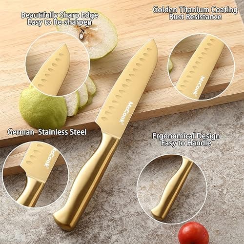 McCook® Knife Sets, Golden Titanium Stainless Steel Kitchen Knife Block Sets with Built-in Sharpener thumbnail 6