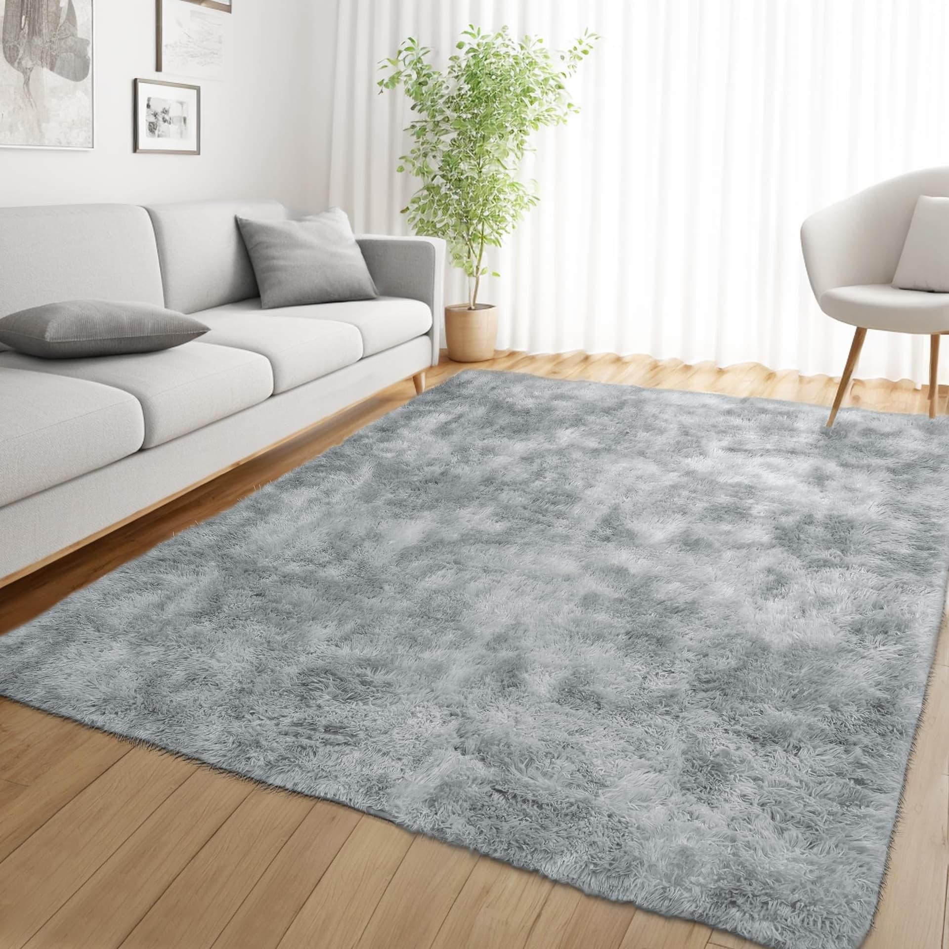 Youzi Fluffy Rugs for Bedroom Livingroom, Soft Shaggy Plush Fur Area Rug Washable Modern Tie-dye Fuzzy Gray Carpet for Entryway Bedside Floor Rug Child Playroom, 120x160cm Grey thumbnail 3