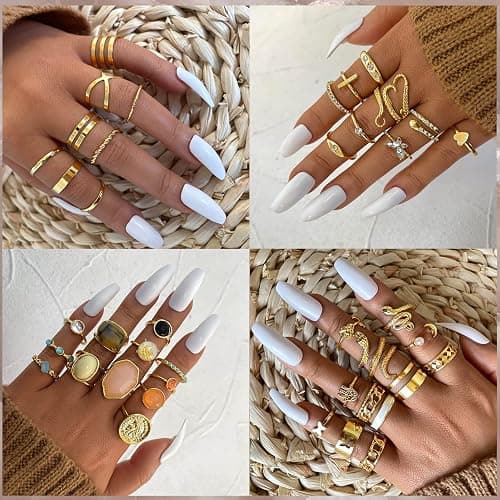 17KM 60 Pcs Gold Stacks Ring Sets for Women Non Tarnish, Dainty Vintage Stackable Rings Pack, Finger Midi Knuckle Rings for Jewelry Gift thumbnail 6