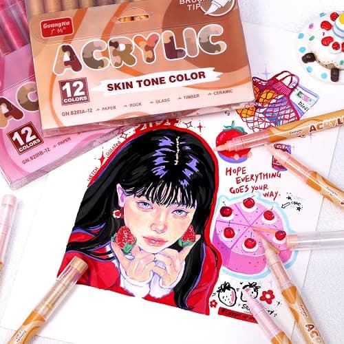 kander Guangna Acrylic Paint Markers 12 Colors, Skin Tone Series Set with Soft Brush Tip Water Based, Fine Tip Markers for Wood, Canvas, Rock Painting, Glass, Diy Crafts, Fabric Paint thumbnail 2