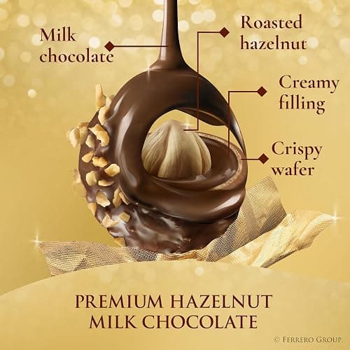 Ferrero Rocher Gourmet Hazelnut Milk Chocolate Gift Box, 42 Individually Wrapped Chocolates, 18.5 oz thumbnail 5
