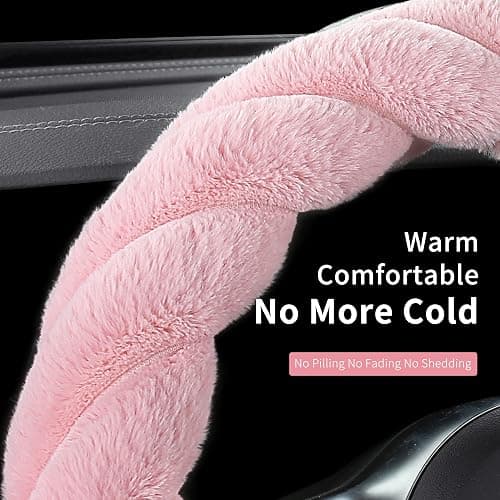 HighnessHwoo Luxury Fluffy Winter Car Steering Wheel Cover for Women Soft Warm Plush Cute Auto Accessories for Vehicle, Sedan, Universal, Fuzzy, Anti Slip, Pink, Standard Size, 14.75-15.15" thumbnail 4
