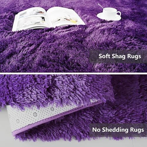 Shag Area Rugs for Bedroom Living Room,4X6 Ultra Soft Purple Fluffy Area Rugs for Dorm, Indoor Carpet Nursery Rugs for Kids Girls Room Home Decor,Purple thumbnail 4