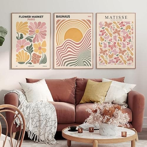 Générique Lot de 3 affiches esthétiques, toile aquarelle esthétique à fleurs roses, peinture murale botanique abstraite, impressions d'art pour salon, chambre et bureau (40 x 50 cm) thumbnail 3