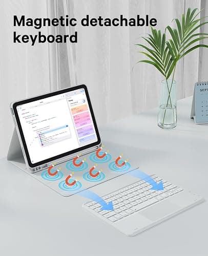 CHESONA for iPad 10th Generation Case with Keyboard, 7 Color Backlight, Multi-Touch Trackpad, Flip Stand Case with Pencil Holder, 2 Wireless Channels for iPad (A16) 11th/10th Gen (2025/2022), White thumbnail 4