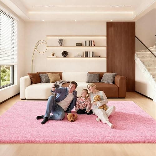 Ehayx Pink Rugs for Living Room, Large Fluffy 6x9 Area Rugs for Bedroom, Fuzzy Shag Soft Non-Slip Carpet for Kids Girls and Boys Nursery Dorm Indoor Room Home Decor (6ft X 9ft, Pink) - Image 1