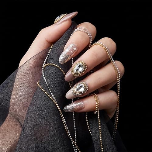 Metall-Nagelketten 1 m x 1 mm, 4 Stück 3D-Nagelketten Gold und Silber Kugelketten für Nagelkunst und DIY-Maniküre-Zubehör thumbnail 5