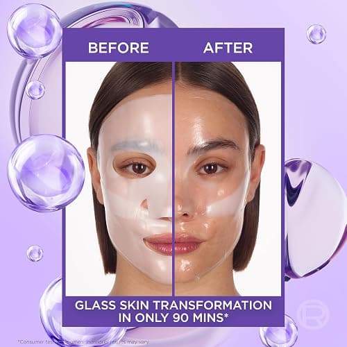 L'Oreal Paris Glass Skin Korean Face Mask 4 Pcs, Revitalift Filler Hydrogel Glow Mask, Korean Inspired Skincare, Visibly Transform Skin, Dewy, Plumped and Refreshed Look thumbnail 5