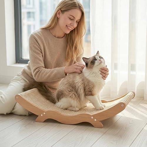 Peoviue Extra-Large Cat Scratcher Bed with Natural Sisal Scratching Pad, Wooden Cat Bed Lounge Hammock for Indoor Cats, Durable Cat Scratching Post Furniture for Large Cats thumbnail 7