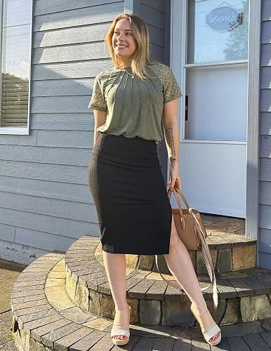 Zeagoo Womens Knit Midi Skirts Casual Pencil Skirt High Waisted Long Skirt with Slit Elegant Work Office Skirts thumbnail 5
