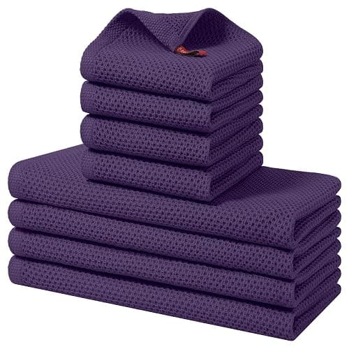 Homaxy 100% Cotton Kitchen Towels and Dishcloths Set, 12 x 12 Inches and 13 x 28 Inches, Set of 8 Bulk Kitchen Towels Set, Ultra Soft Absorbent Dish Cloths for Washing Dishes, Eggplant - Image 1