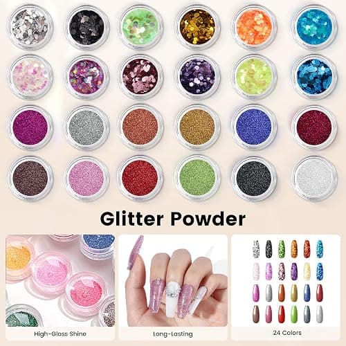 Acrylic Nail Kit for Beginners with Everything Practice Hand UV Lamp, White | Nail Starters Set with Monomer Liquid Powder, 20000RPM Drill, 80W Curing Light, 24 Glitter Sequins, Top Coat, for Women Gift thumbnail 6