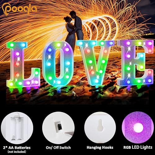Pooqla Colorful Light Up Letters, Led Marquee Letter Light Sign Battery Powered, 18 Colors Lamp with Remote for Birthday Party Wedding Home Christmas Decoration, Glitter Silver Letter I - Letter I thumbnail 3
