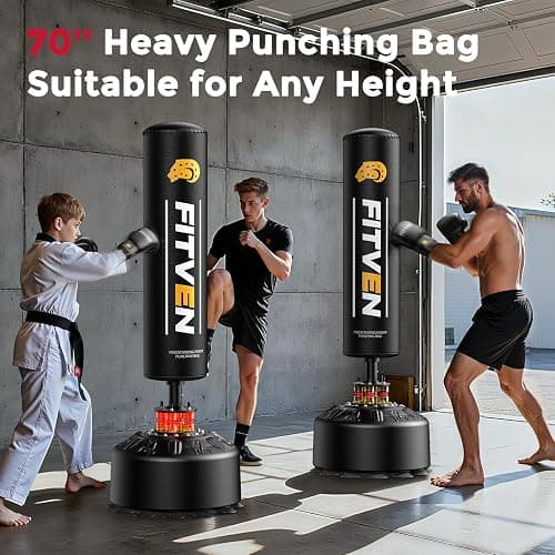 FITVEN 100KG 5.8ft Freestanding Boxing Punching Bag Set with Boxing Gloves, Suitable for Boxing, Muay Thai & MMA, Stable Suction Cup Base, Adult Stand Kickboxing Bag for Home Gym thumbnail 6