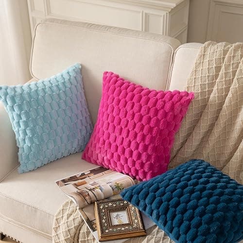 MANDIOO Pack of 2 Light Blue Super Soft Plush Fluffy Decorative Throw Pillow Covers 18x18 inch Faux Fur Wool Velvet Cushion Covers Pillow Cases Couch Sofa Bed Living Room thumbnail 6