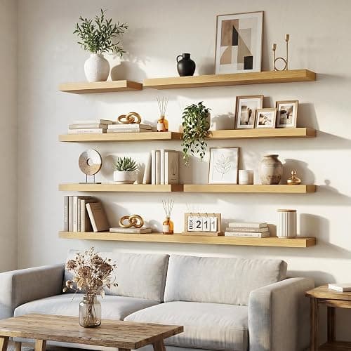 24 Inch Floating Shelves for Wall, 6.5"D Wood Storage Shelves, Oak Finish | Engineered Wood, Invisible Bracket, Large Storage, Easy Install, Hold Up to 44lbs, Living Room, Bathroom, Bedroom, Kitchen thumbnail 3