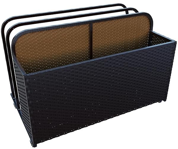 EUNHOO Rolling Poolside Float Storage, Pool Storage Bin, Outdoor Storage Organizer PE Rattan Pool Towel Rack for Floaties, Pool Accessories and Patio furniture Black - Black