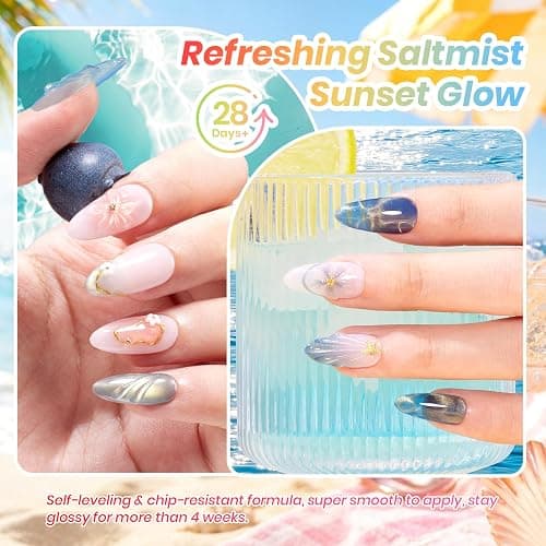 Beetles Summer Voyage Cat Eye Gel Nail Polish Set - 9ML 6 Colors Saltmist Sunset Summer Cat Eye Gel Nail Polish Kit Yellow Blue Green Pink Purple Soak Off UV Salon DIY at Home Manicure Gift for Women thumbnail 5