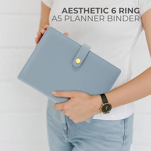 Aesthetic A5 Binder with 6 Golden Rings - Refillable & Sturdy Planner w Pockets Keeps You Perfectly Organized - Mini Notebook with Magnetic Closure Works Great as Photocard Binder for All Your Cards thumbnail 4