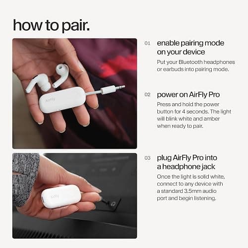 Twelve South AirFly Pro | Bluetooth Wireless Transmitter/Receiver Adapter for 2 Headphones, Audio Sharing, Compatible with 3.5mm aux Jack for Airplanes, TV, Gym, Stereo, and Travel, 25+ Hr Battery thumbnail 7