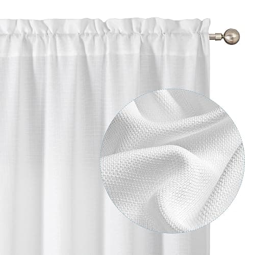 Chyhomenyc White Curtains 45 Inch Length 2 Panels, Faux Linen Textured Semi Sheer Light Filtering Soft Airy Rod Pocket Window Treatment Drapes for Living Room Bedroom, 30Wx45L Inch, 2 PCS - Image 1