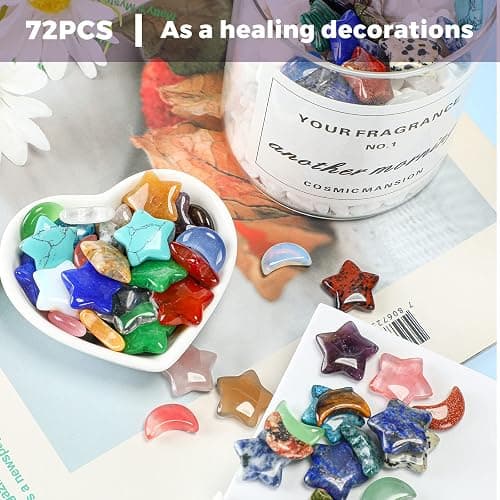 Nuenen 72 Pcs 0.8 inch Bulk Star Moon Worry Stones, Pocket Crystals Small | Polished Thumb Stones, Star and Moon Shaped Crystals for Meditation Reiki Witchcraft, Chakra Balancing Decor thumbnail 5