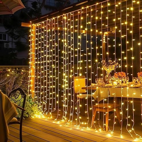 Dazzle Bright 300 LED Curtain Lights, Plug in Fairy Curtain Lights for Bedroom, Christmas Hanging String Lights Outdoor for Window Backdrop Wall Wedding Patio Indoor Dorm Party Decor, Warm White - Image 1