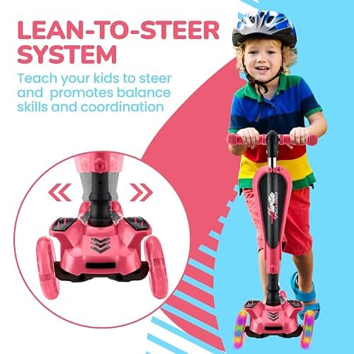 Hurtle 3-Wheeled Scooter for Kids - Wheel LED Lights, Adjustable Lean-to-Steer Handlebar, and Foldable Seat - Sit or Stand Ride with Brake for Boys and Girls Ages 1-14 Years Old thumbnail 7