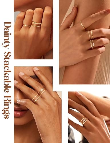CASSIECA 14K Gold Plated Stackable Rings for Women Non Tarnish Cubic Zirconia Band Rings Set Dainty Trendy Statement Engagement Promise Stacking Ring Size 5-10 thumbnail 5