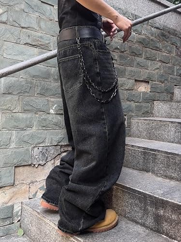 Zewool Mens Hip Hop Baggy Jeans Wide Leg Skater Jeans Casual Loose Denim Pants Y2k Skateboard Streetwear thumbnail 4