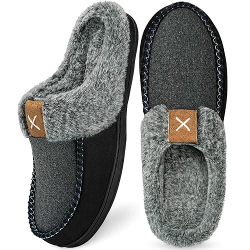 Homitem Mens Slippers Moccasins Memory Foam Fuzzy Slippers for Men Wool-Like Plush Fleece Lined House Shoes Indoor Outdoor Anti-Skid Rubber Sole Home Bedroom - Image 1