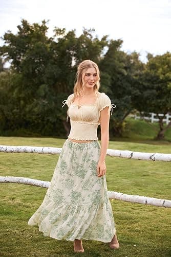 Scarlet Darkness Floral Maxi Skirts for Women 2026 Summer Flowy Ruffle Long Skirt with Pokets thumbnail 4