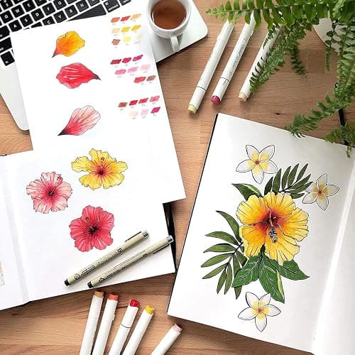 Ohuhu A4 Alkoholmarker Skizzenbuch - 200 g/m² säurefreies Papier, 156 Seiten (78 Blätter), 21x29,7 cm Hardcover mit Premium PU-Einband, Sketchbook für Aquarell, Marker & Illustration thumbnail 7