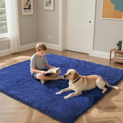 Blue Fluffy Rug Shaggy Area Rug, 3x5 Area Rugs for Girls Bedroom, Soft Cute Baby Play Mat, Indoor Floor Carpet for Teen, Nursery, Preppy Dorm, Plush Aesthetic Bedside Rug thumbnail 4