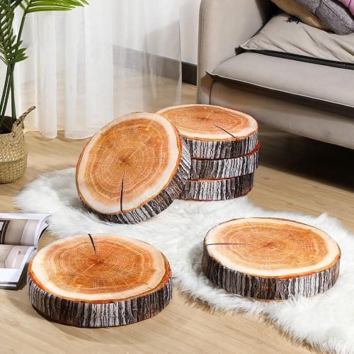 Unittype 6 Pcs Round Throw Pillow Wood Decorative Soft Circle Seating Tree Stump Pillow Floor Cushion Natural Wood Cushion 3D Digital Printing Forest Decor for Bedroom Living Room (Realistic) thumbnail 2