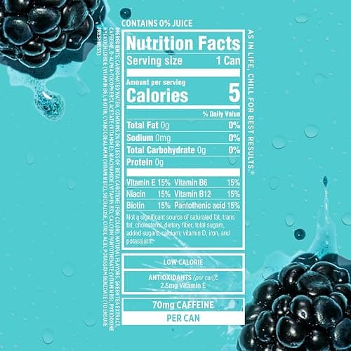 Sparkling Ice Caffeine Blue Raspberry Sparkling Water with Caffeine, Zero Sugar, with Antioxidants and Vitamins,16 fl oz Cans (Pack Of 12) thumbnail 7