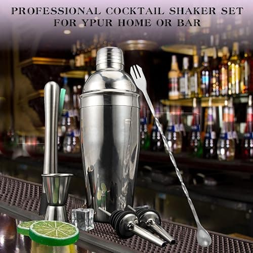 Cocktail Shaker Set, 6-Piece Mixology Bartender Kit Premium Shakers Bartending: Martini Shaker Jigger Mixing Spoon Muddler 2 Pourers Bar Tools Set with Built-in Bartender Strainer for Drink Shaker thumbnail 8