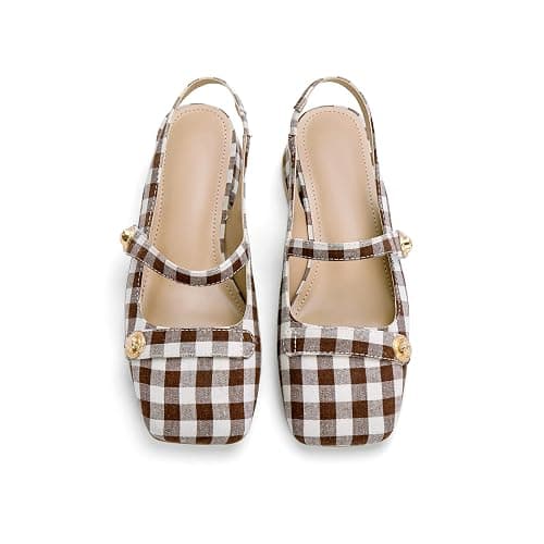 Slingback Mary Jane Heels for Women Low Block Heel Closed Square Toe Pump Shoes Heels Classic Daily Office Dressy Shoes thumbnail 3