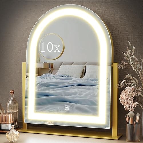 Gvnkvn Lighted Makeup Mirror, Hollywood Vanity Mirror with Lights, Three Color Lighting Modes, LED Mirror, Smart Touch Control, 360°Rotation (15.2in. Curved) - Image 1