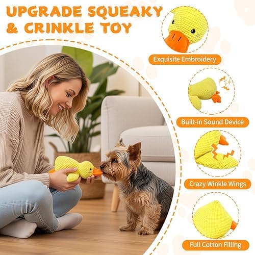 VOXGET Calming Duck Toy for Dogs, 2026 New Interactive Crinkle Toy with Quack Sound for Dogs Teeth, Soft Stuffed Plush Mellow Calming Duck Pillow for Puppy Keep Busy -Yellow, 9.8"x8.6"(S) thumbnail 3