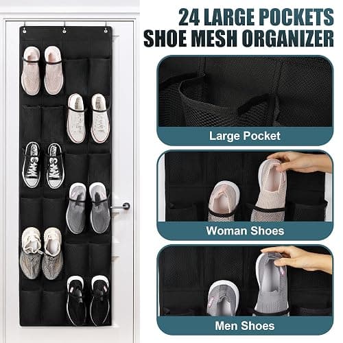 HARBULE 24 Large Pockets Upgraded Over the Door Shoe Organizer, Enhanced Hanging Solution Holder Closets, Shoe Cabinets for Everyone thumbnail 3