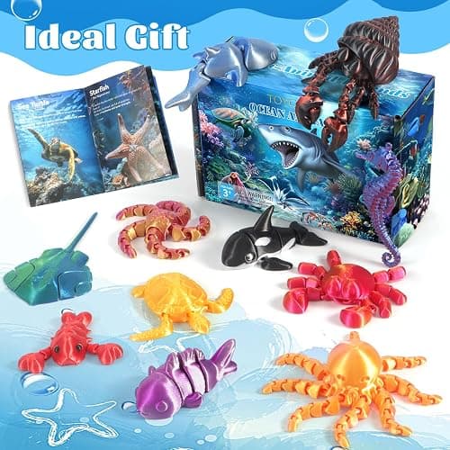 12 Pack 3D Printed Animal Toys, Desk Pets Sea Animal Toys with Educational Booklet for Kids Age 3 4 5 6 7 8, Ocean Animals Figurines Fidget Toy Birthday Gifts Office Desktop Home Decoration thumbnail 5