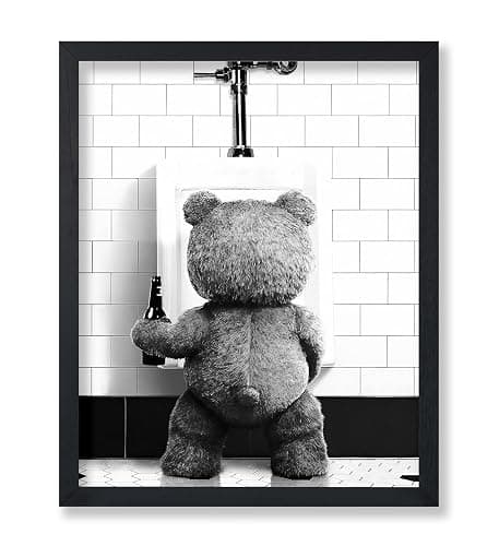 Poster Master Funny Teddy Bear Print - Humorous Gift for Men, Women, and Movie Fans - Black & White Wall Art for Bathroom, Restroom, Nursery, Kids Room - 8x10 UNFRAMED Wall Art - Image 1