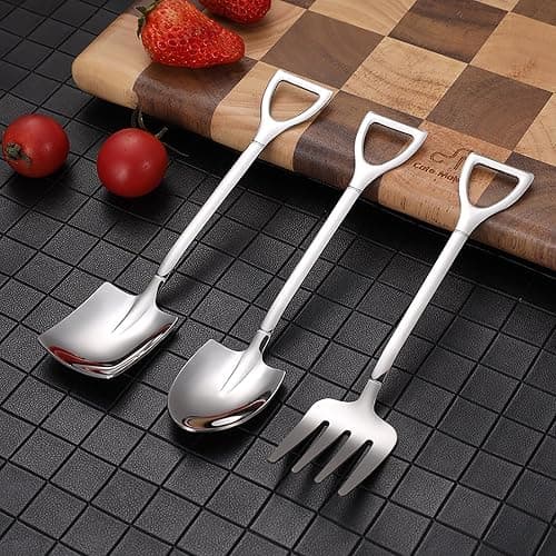 TAORANJU Creative Shovel Spoon Fork Set, 3 Pcs Stainless Steel Coffee Spoons Shovel Shape Tea Spoons Dessert Spoons Stirring Spoon Ice Cream Spoon Sugar Spoon for Party (12.2cm*2.6cm) thumbnail 5